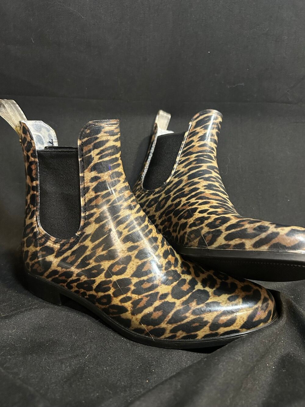 Sam Edelman Tinsley Leopard Rain Boots Women 7 Chelsea Ankle Waterproof Rubber